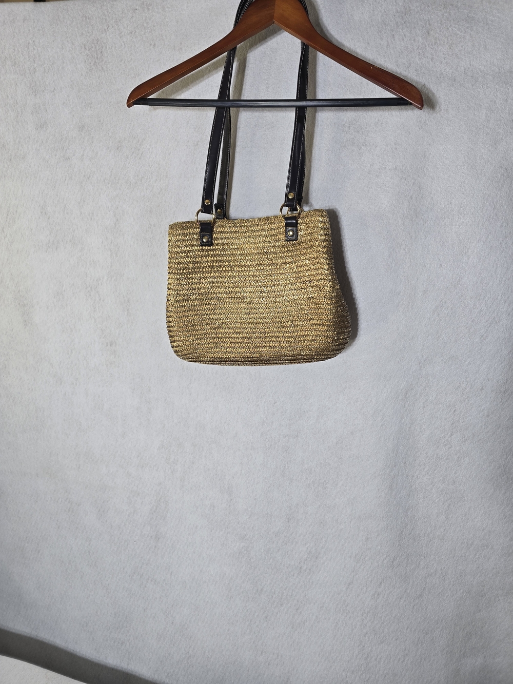 Woven Straw Shoulder Bag with Black Straps By Charter Club.